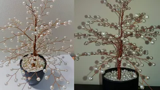 Diy-Pearl Wire Tree/Copper wire tree tutorial/how to make a pearl  tree