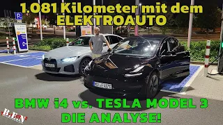 1.081 Kilometer mit dem Elektroauto: BMW i4 vs. TESLA MODEL 3 - Die ANALYSE!