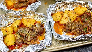 Foil Baked Garlic Butter Steak and Potatoes