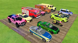 TRANSPORTING AMBULANCE, POLICE CAR, FIRE TRUCK OF COLORS! WITH MAN TRUCKS! - FARMING SIMULATOR 22