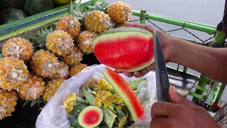 Watermelon, Pineapple, Coconut Cutting | Fruits Cutting | Cambodian Street Food