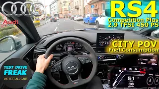 2023 Audi RS4 Avant Competition Plus 450 PS CITY POV DRIVE with Fuel Consumption