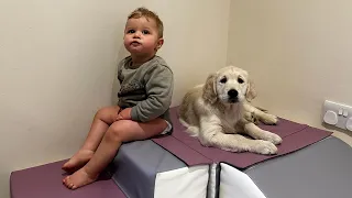 Adorable Baby Boy Talking To Golden Retriever Puppy! It's Pure Love!!
