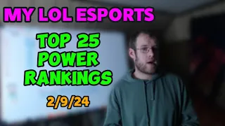 My Lol Esports Top 25 Power Rankings (2/9/24)
