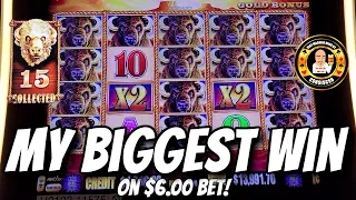 MY BIGGEST WIN EVER on $6 bet on Buffalo Gold ALL 15 HEADS