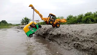 Auto Rickshaw And Truck Accident Biggest River Pulling Out JCB | Eicher Tractor | Jcb Truck | Jktoys