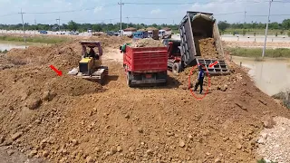 Part 3, Best Incredible Activity Dozer D31P Pushing Soil Stone refill with many trucks unloading