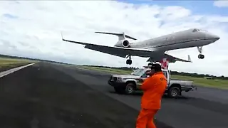 PRIVATE JET LANDING DANGEROUSLY ClOSE TO PEOPLE. What Could Go Wrong? WCGW
