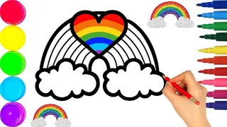 How to draw a Rainbow 🌈 | Rainbow With Heart Drawing, Painting and Coloring for kids #45