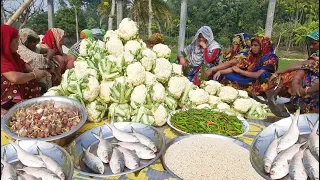 80 KG Cauliflower, 30 KG Pulses & Hilsa Fish Mixed Gravy Curry Cooking For Full Village People