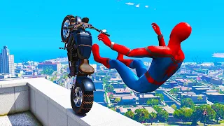 GTA 5 Spiderman Motorcycle Stunts #2 ( Spider-Man Jumps & Fails )