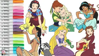 Disney Princess Coloring Book Compilation Belle Snow White Anna Elsa Pocahontas Rapunzel Jasmine