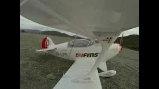 FMS Pitts, onboard wingtip)  Trying to do knifeedge, not good ending