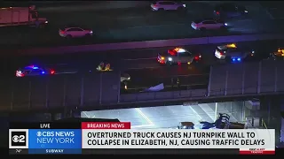 Overturned truck causes N.J. Turnpike wall in Elizabeth to collapse