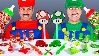 Red Food VS Green Food Challenge 레드 그린 푸드 챌린지 Super Mario vs Luigi Mukbang by KIKIMO