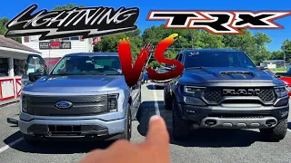 2022 Lightning EV F-150 Shocks 702hp RAM TRX in best of 3 Drag Race!