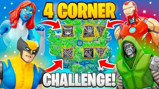 The 4 CORNER MYTHIC BOSS Challenge in Fortnite (Wolverine, Mystique, Iron man, Doctor Doom)