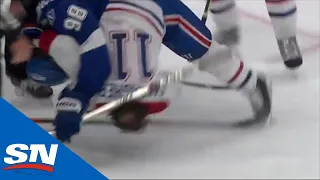 Brendan Gallagher Bloodied After Being Shoved To The Ice By Mikhail Sergachev