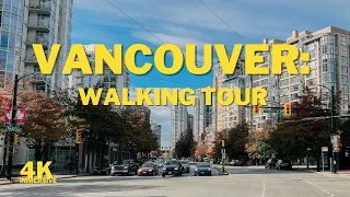 Walking tour Fall season in Vancouver, Canada: Yeletown, Downtown. 4K Immersive Binaural City Sounds