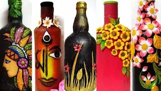 5 Colorful Bottle Art Ideas/ Bottle Decoration/ Upcycling Bottle/ Mouli's Creativity