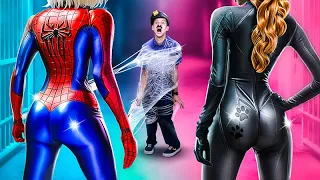 Superheroes in Jail! Extreme Hide and Seek in Boxes Challenge! Spider-Girl in Real Life!