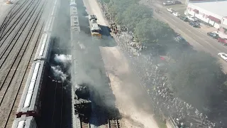 Union Pacific Big Boy No. 4014 steam locomotive arrives to Palestine, TX (Drone)