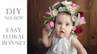 DIY easy no-sew FLORAL BONNET for a sitter session BABY PHOTOSHOOT