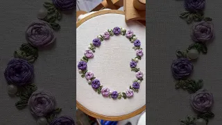 Floral heart wreath 💜 #embroidery #viral #art #shorts