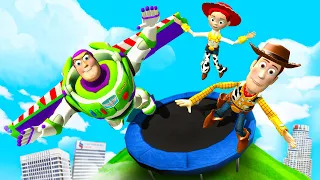 GTA 5 Crazy Trampoline Fails - Buzz Lightyear, Woody and Jessie Ragdolls (Toy Story Jumps)