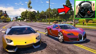 GTA 5: PICKING UP UBER RIDERS IN A LAMBORGHINI & BUGATTI VEYRON LOGITECH G29 STEERING WHEEL GAMEPLAY