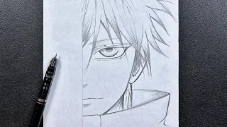 Anime sketch | how to draw Satoru Gojo half face - step-by-step