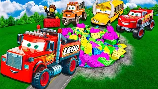 LEGO Pit Transform In Lego Car Lightning McQueen & Big & Small Pixar Cars! Beam.NG Drive!