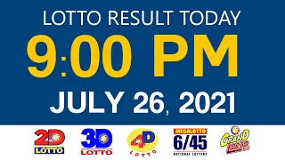 Lotto Results Today July 26 2021 9pm Ez2 Swertres 2D 3D 4D 6/45 6/55 PCSO