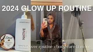 EXTREME GLOW UP 2024 | shower routine + skin care + body care + grwm￼
