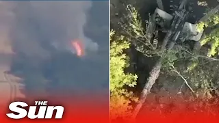 Ukrainian tanks destroy Russian artillery hidden in forest