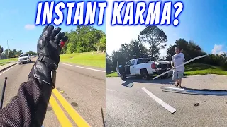 Driver Swerves at Biker THEN THIS HAPPENS...