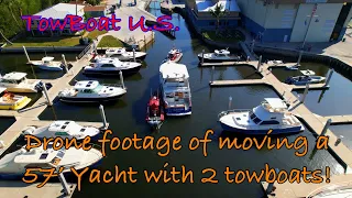 Drone Footage of Towboat US Moving a 57' Tollycraft in Stuart Florida with a Safety Boat #boatus