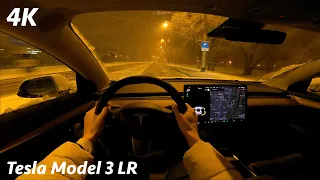 Tesla Model 3 Long Range - Snowy Night POV drive thru Zagreb (Croatia) 4K