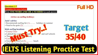 Advice on surfing holidays IELTS Listening | IELTS Listening Practice test 2024 | IELTS listening