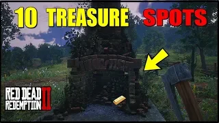 TOP 10 HIDDEN TREASURE SPOTS IN RED DEAD REDEMPTION 2 GOLD BARS, NUGGETS, JEWELRY & MORE! RED DEAD 2