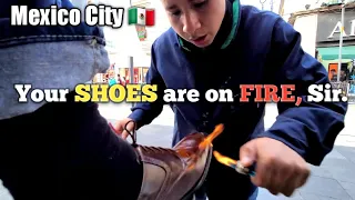 STREET SHOE SHINE & POLISH by 18 yr old "Fernando" 🇲🇽 Mexico City (Shoe shine kid since 13!)