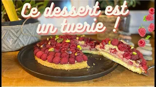 Tarte framboises pistaches sur palet breton 😍 🌸 #homemade #facile #rapide #recette #jardin #dessert
