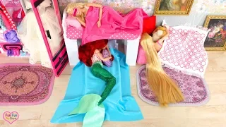 Mermaid Ariel Barbie Rapunzel Morning Routine Breakfast New Dresses boneka putri duyung pagi Sereia