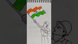 Quick simple and easy drawing of Indian army man holding Indian flag/ Independence day drawing