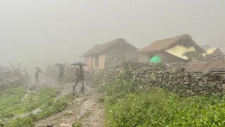 Heavy Rain in Nepali Mountain Village || Very Relaxing Village Life with Rain || IamSuman