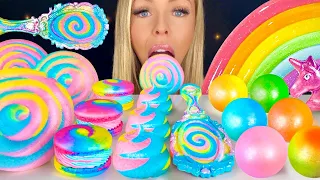 ASMR UNICORN POOP COOKIES, MERINGUE LOLLIPOPS, VINTAGE HAND MIRROR, JELLY NOODLES MUKBANG 먹방 꿀벌