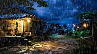 🌧 Sleep Immediately with Powerful Rain, Heavy Wind, Thunder Sounds | Stormy Village Country at Night