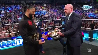 Triple H entrega a Roman Reigns nuevo Campeonato Indiscutible de WWE - Smackdown 02/06/2023 Español