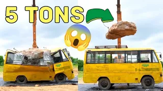 We Dropped a 5000 Kg Stone On a Bus | Will It Survive | RAZA SIDDIQUE VLOG @Crazy XYZ