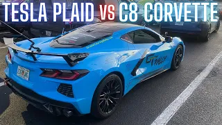 Tesla Plaid vs C8 Corvette 1/4 Mile Drag Race